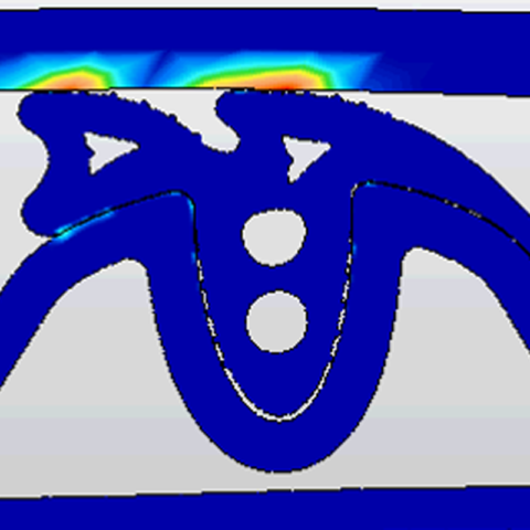 Blue FEA software graphic showing strains on pipe