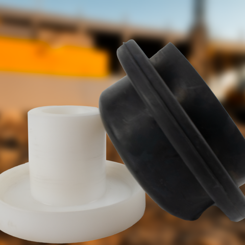 white plastic assembly part sitting next to a black rubber gasket